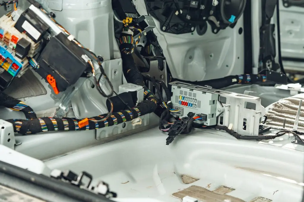 Electric wiring system with colorful wires in the car