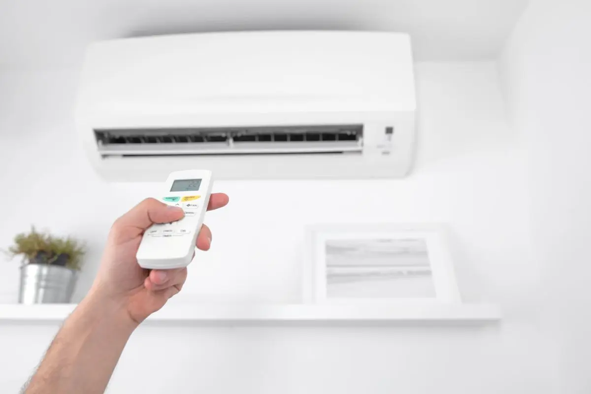 Man holding a modern AC unit remote