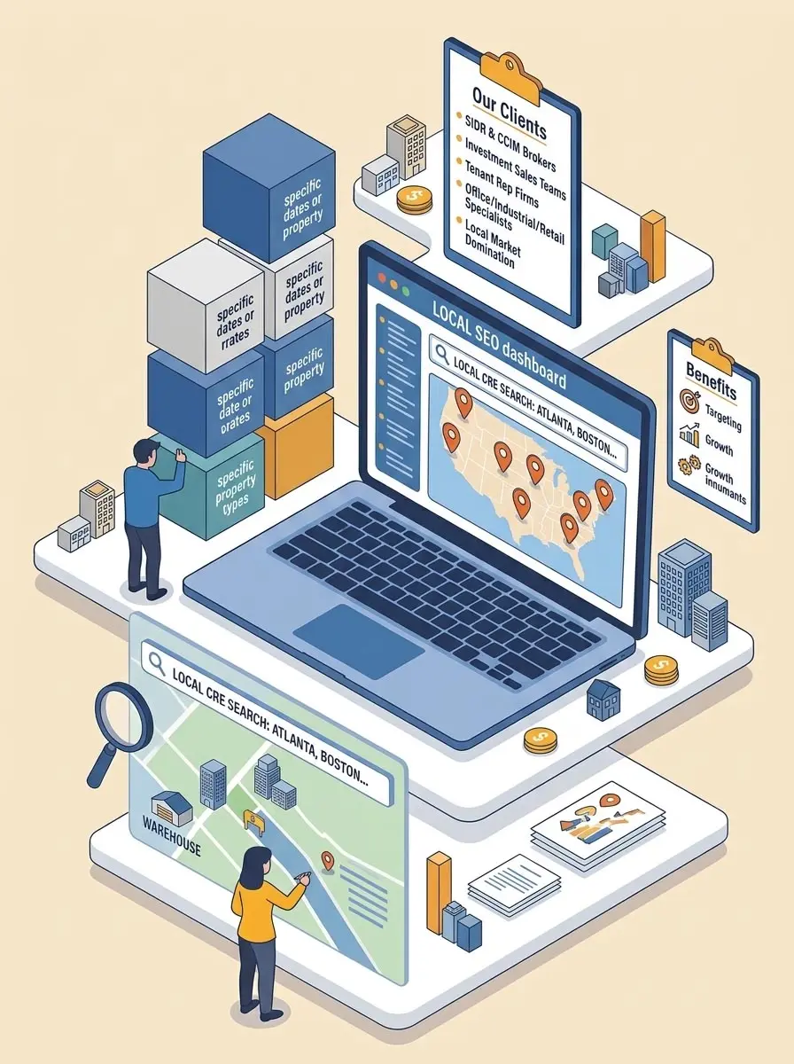Local SEO and organic lead generation for commercial real estate firms, brokers, and CRE specialists in US markets.