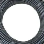 Coiled black electrical cable, showcasing smooth texture, for plumbing and HVAC installation projects.