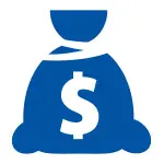 Blue money bag with a dollar sign, representing financial stability for Bud's Plumbing & Repair Service job opportunities.
