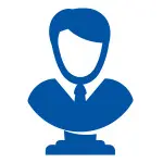 Blue silhouette bust of a formal figure with a tie, symbolizing authority for Bud's Plumbing & Repair Service recruitment.