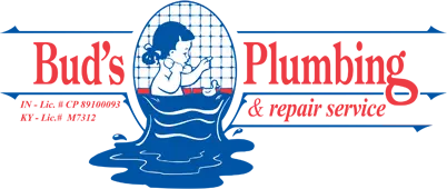 Child in a bathtub with a rubber duck, blowing bubbles in a red and blue theme, linked to kitchen plumbing topics.