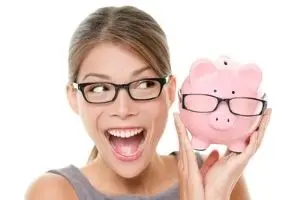 woman with a coin pig toy