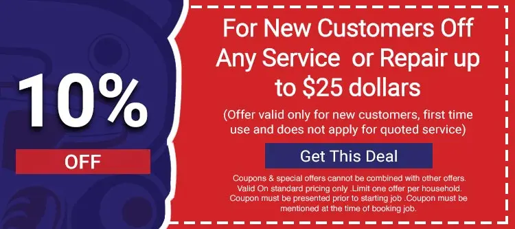 New customer promotion for Lambert Plumbing & Heating, offering 10% off any service or repair up to $25, emphasizing HVAC solutions in Vancouver.
