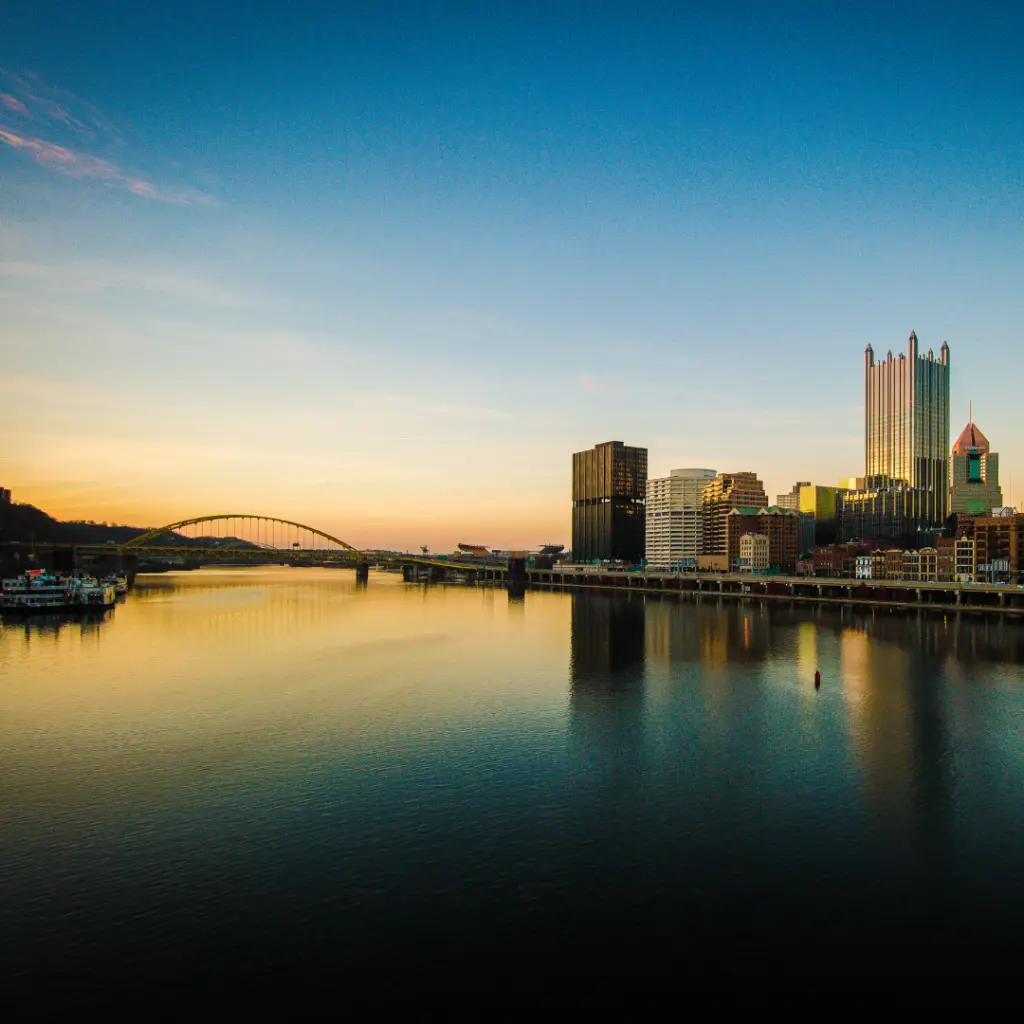 Pittsburgh skyline and bridge over Allegheny River