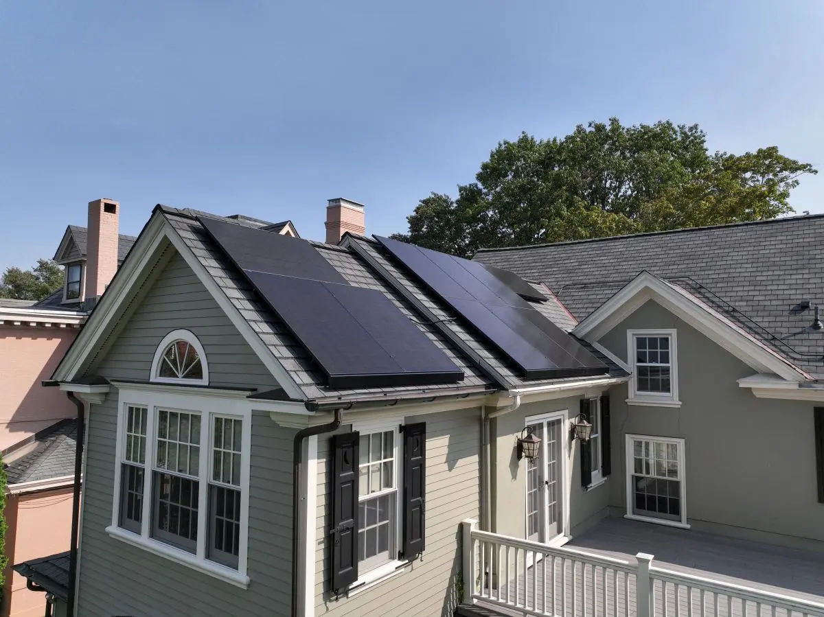 A roof with solar panels