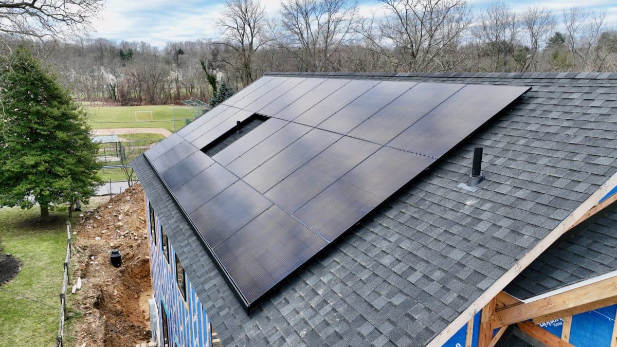 A roof with newly installed solar panels