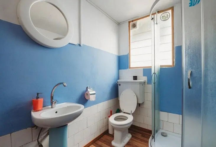 bathroom having cleaned toilet bowl and sink