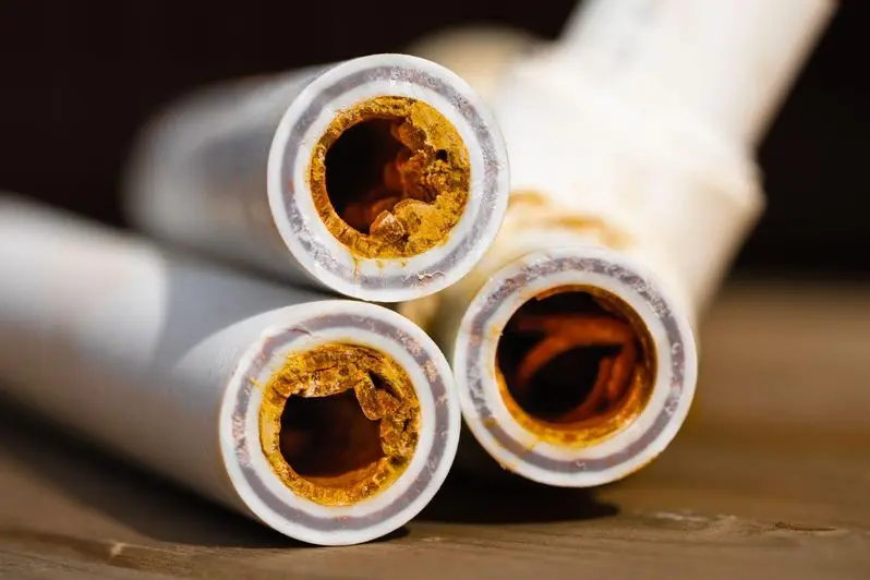 Hard water mineral buildup inside plumbing pipes