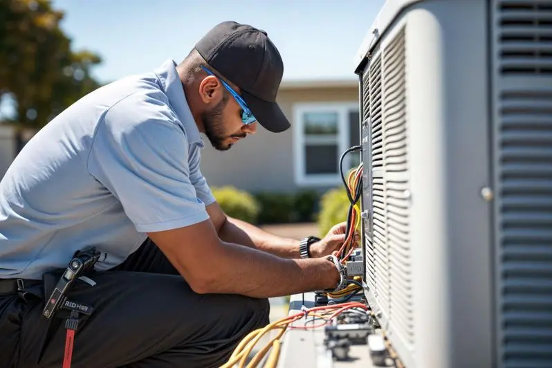 HVAC technician working on an outdoor unit