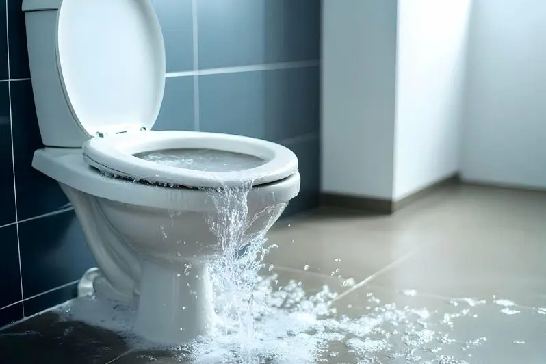 Overflowing water from a clogged toilet