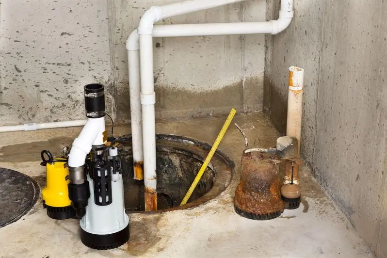 Old sump pump being replaced