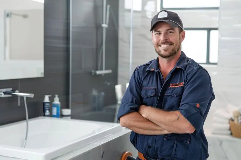 Plumber working in a bathroom