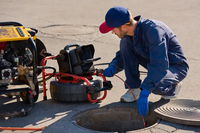 Plumber inspecting a backwater valve in the sewer line