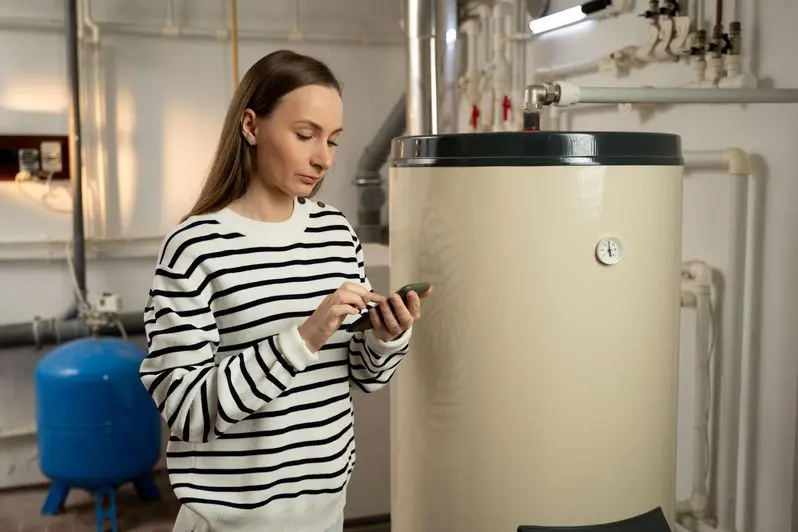 Woman calling a plumber about a broken water heater