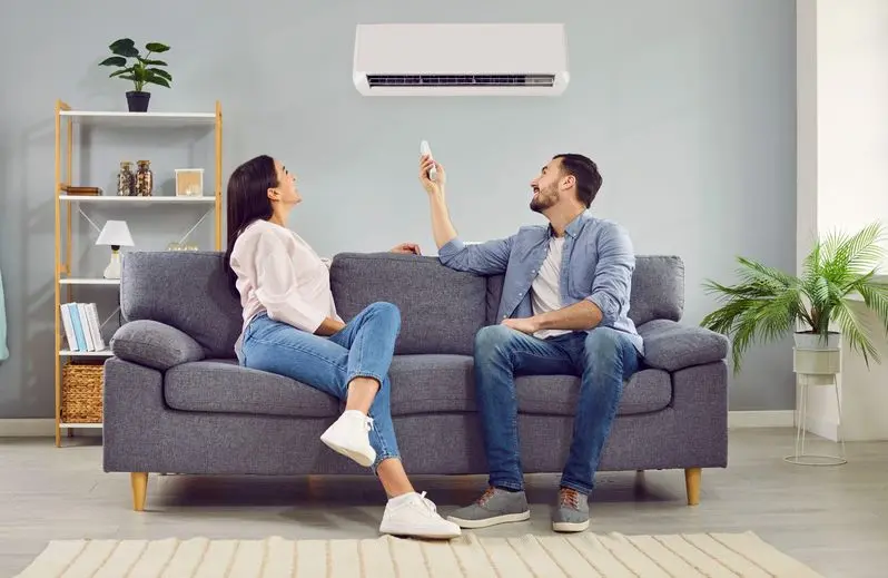Family enjoying the AC unit