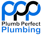 Plumb Perfect Plumbing logo featuring blue and black text, emphasizing plumbing services and gas line repair expertise.
