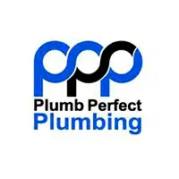 Plumb Perfect Plumbing logo featuring blue and black lettering, representing a plumbing service provider focused on gas line repair and leak detection.