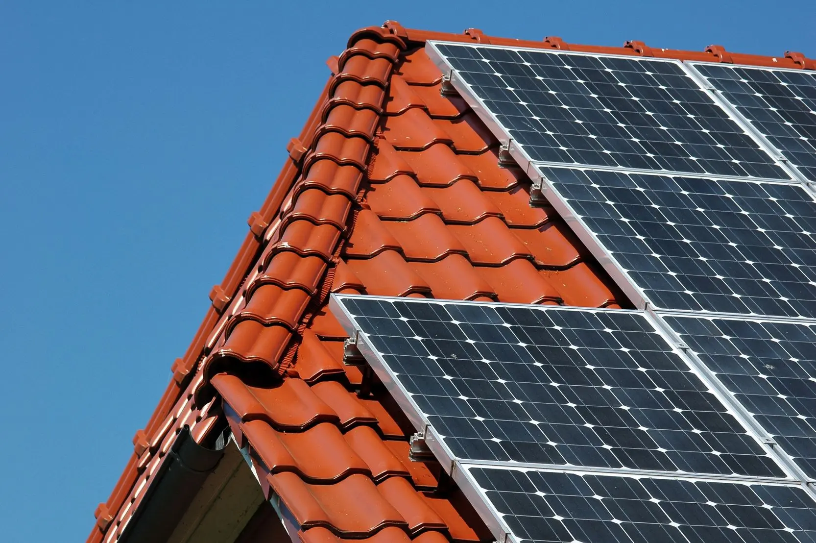 Solar panels on a rooftop. 