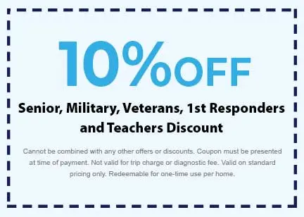 10% off coupon for seniors, military, veterans, first responders, and teachers from Southside Plumbing, featuring discount details and usage restrictions.