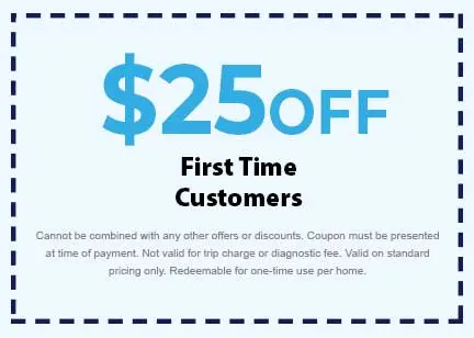 $25 off coupon for first-time customers at Southside Plumbing, featuring terms and conditions for plumbing service discounts.