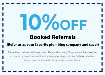 10% off coupon for booked referrals from Southside Plumbing, encouraging customers to refer the company and save on plumbing services.