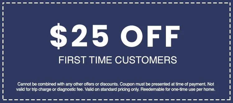 $25 off coupon for first-time customers of AAA Advanced Plumbing & Drain, highlighting terms and conditions for plumbing service discounts.