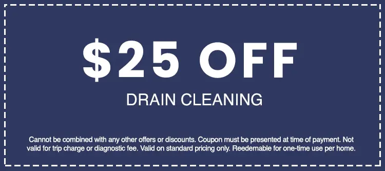 $25 off drain cleaning coupon from AAA Advanced Plumbing & Drain, highlighting promotional offer details and terms for customer savings.