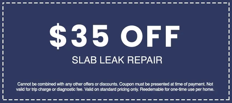 $35 off slab leak repair coupon from AAA Advanced Plumbing & Drain, with terms and conditions for customer savings.