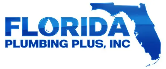 Florida Plumbing Plus, Inc. logo featuring a blue water droplet and the outline of Florida, emphasizing plumbing services and customer satisfaction.