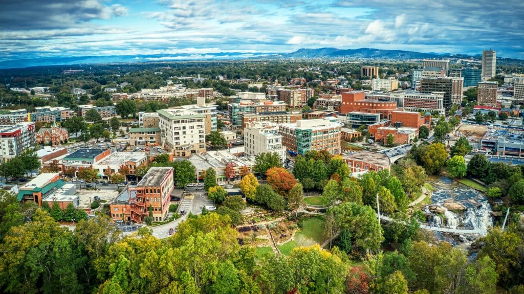 bank of america fall for greenville aerial view of the city
