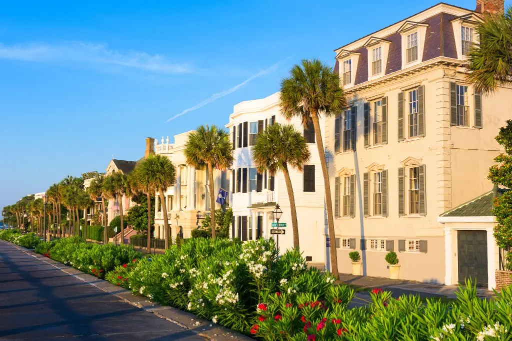 whole house dehumidifier Charleston, South Carolina, USA homes along The Battery in the morning.