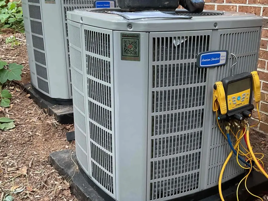 american standard ac unit grey unit outdoors
