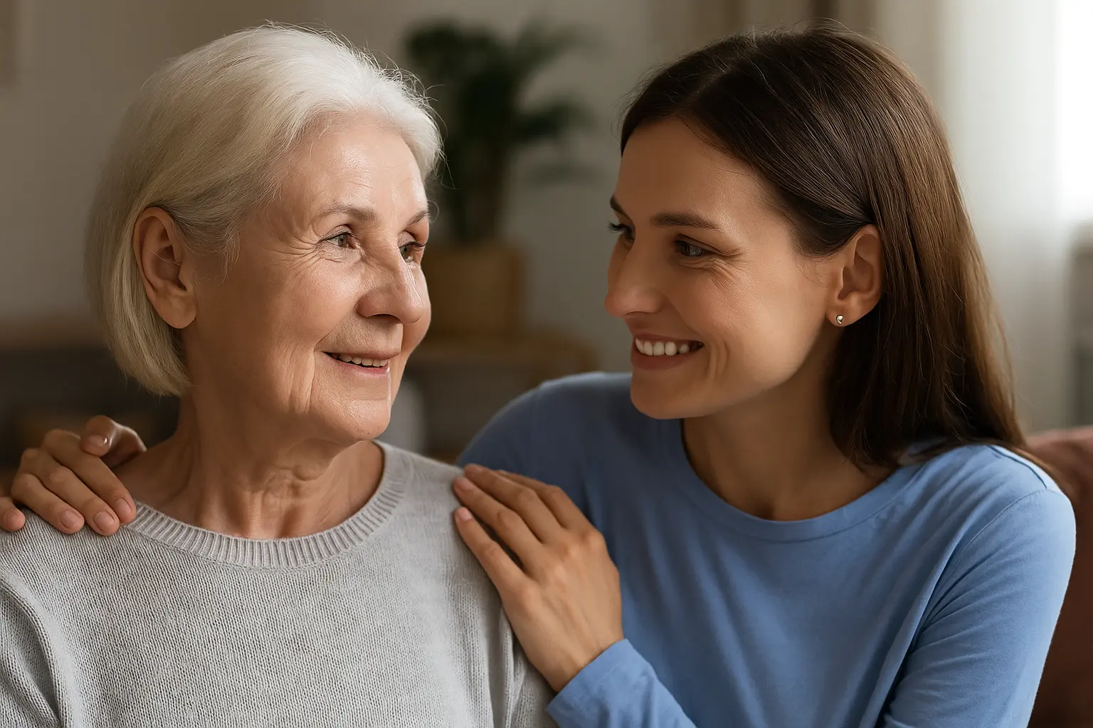 Adult child supporting aging parent in the Bay Area