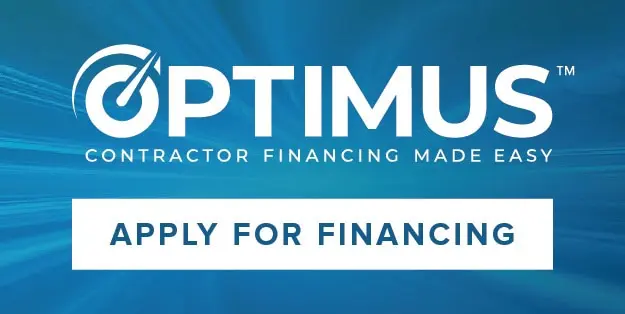 Optimus contractor financing graphic with "Apply for Financing" call-to-action, emphasizing accessible financing options for plumbing, heating, and air conditioning services.
