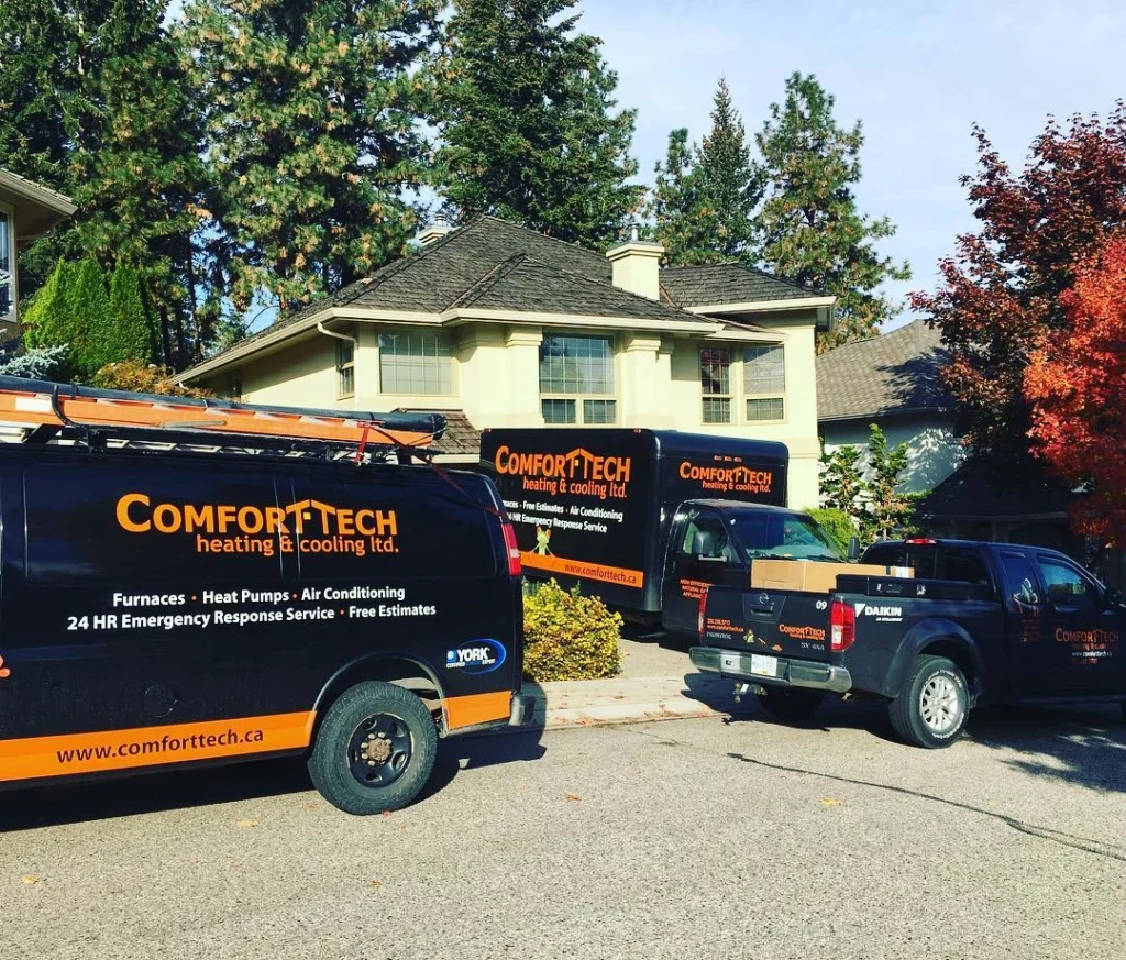 Comfort Tech vehicles parked on a residential driveway