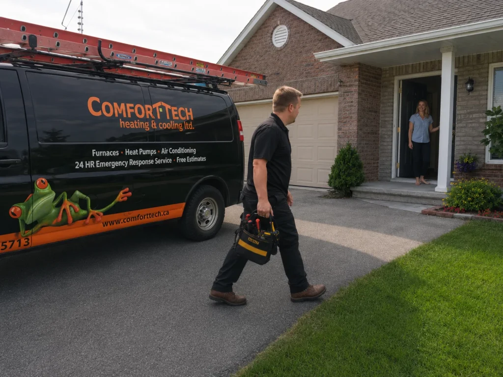 Comfort tech worker arriving at clients house