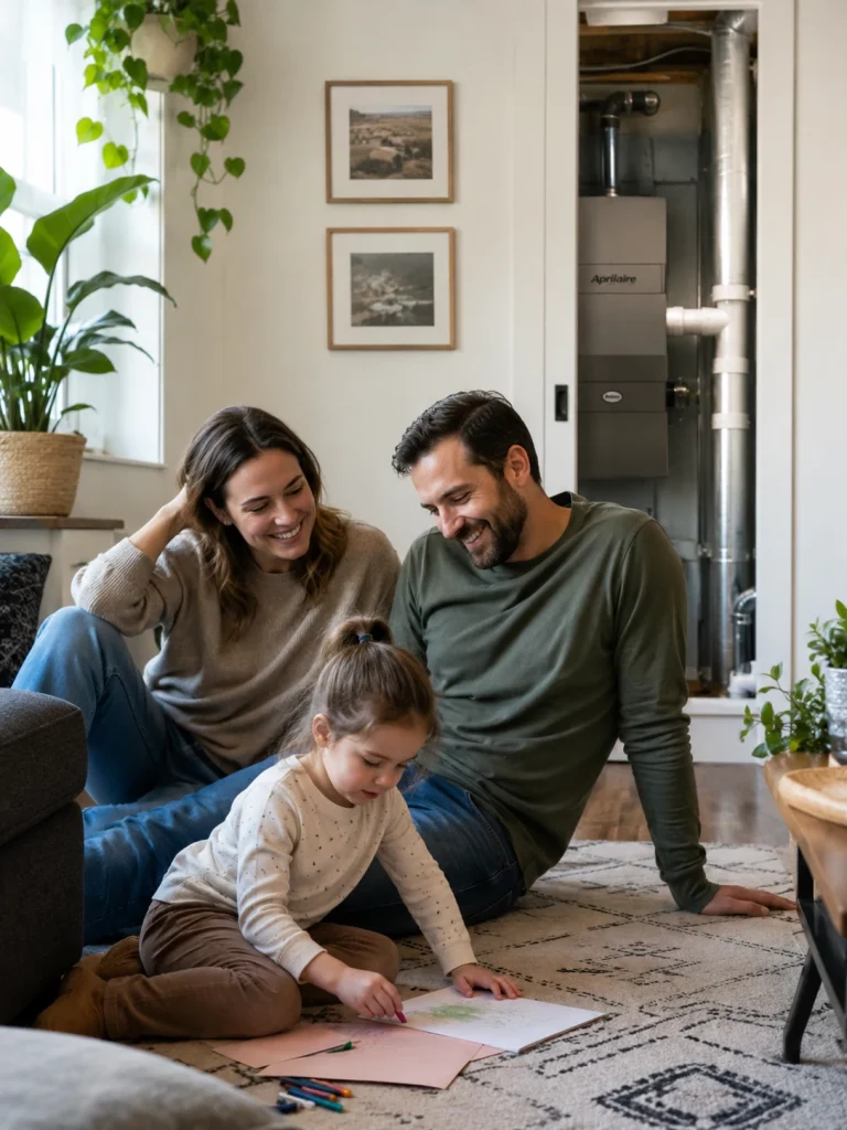 Family enjoying great indoor air quality thanks to their new humidifier