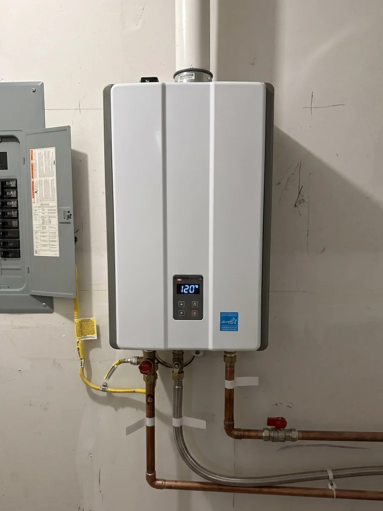 tankless water heater mounted on a wall