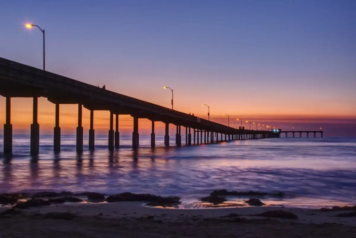 Ocean Beach, CA pier at sunset