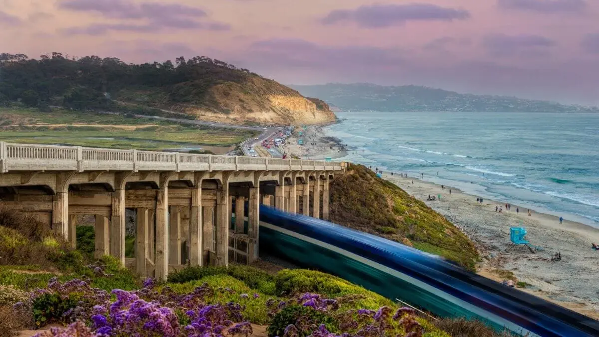 Bridge and beach at Torrey Pines in Del Mar, CA