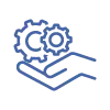 Icon of a hand holding two interlocking gears