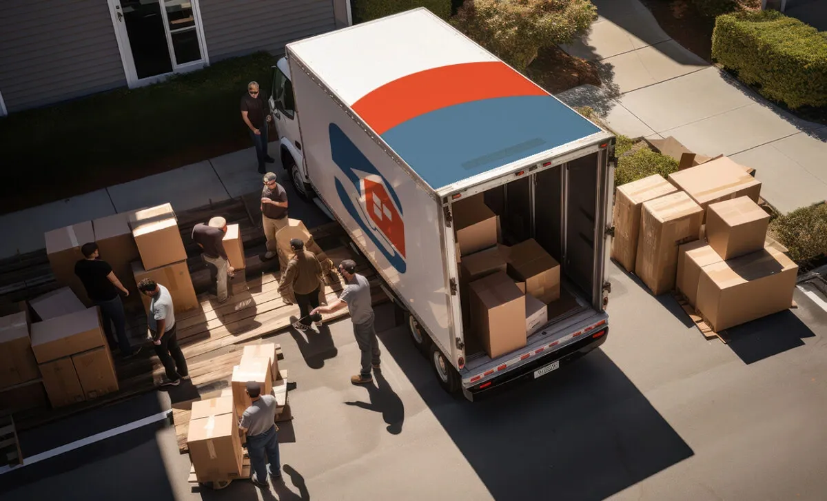 Team unloading boxes from truck