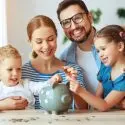 Family with piggy bank.