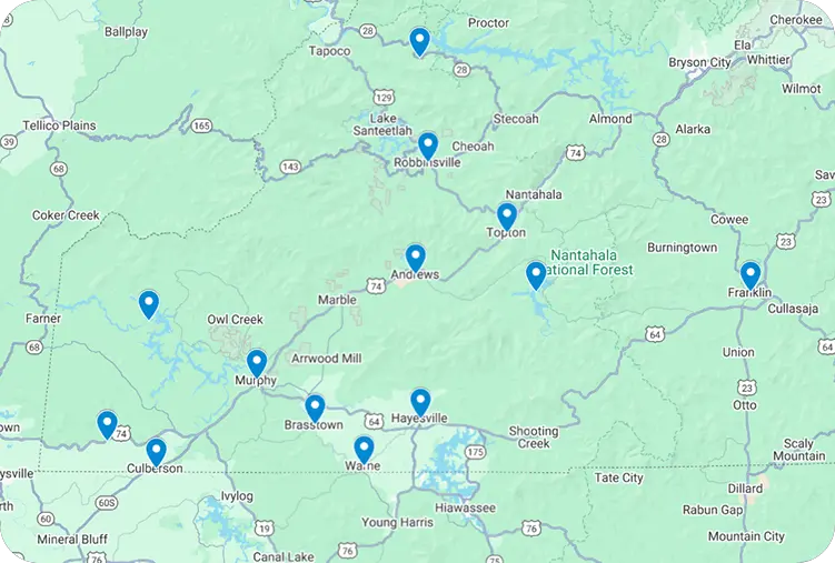 Service Areas Map for Murphy, NC Location