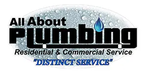 Logo of All About Plumbing, featuring the text "All About PLUMBING," with a blue water droplet and a background of bubbles, emphasizing residential and commercial plumbing services in Hiawassee, GA.