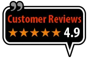 Customer reviews badge featuring a 4.9 rating and five stars, highlighting RupCoe Plumbing's high customer satisfaction.