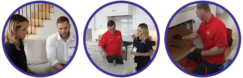 Technicians consulting with clients and performing electrical work, representing Cotti-Johnson HVAC services for installation, maintenance, and repairs in Taunton, MA.