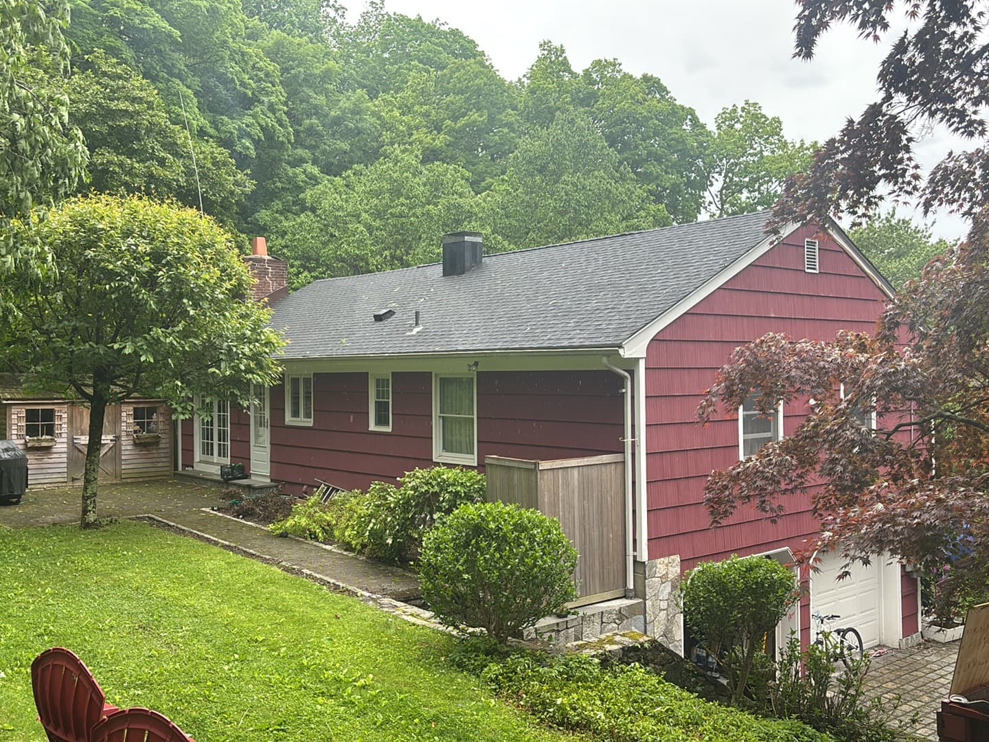 country house with red siding